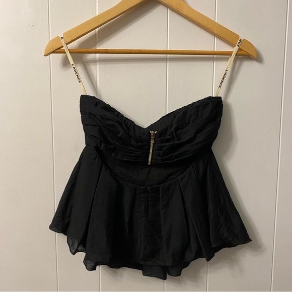 L’Agence Black Peplum Strapless Sleeveless Top Blouse Frilly Open Back Ruched - Picture 5 of 14
